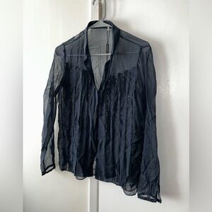 Elie Tahari Women’s Sheer Embellished Button Down Poppy Blouse in Eclipse NWT XS
